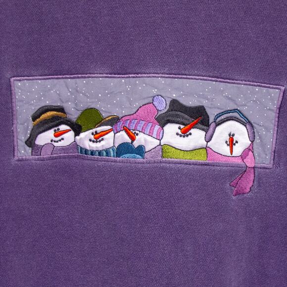 Women's XL AUTHENTIC PIGMENT Oversize Purple Christmas Snowman Sweatshirt - Picture 3 of 6